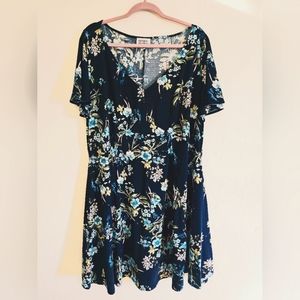 Unique Vintage Navy & Blue Floral Poppy Flare Dress 3X/20